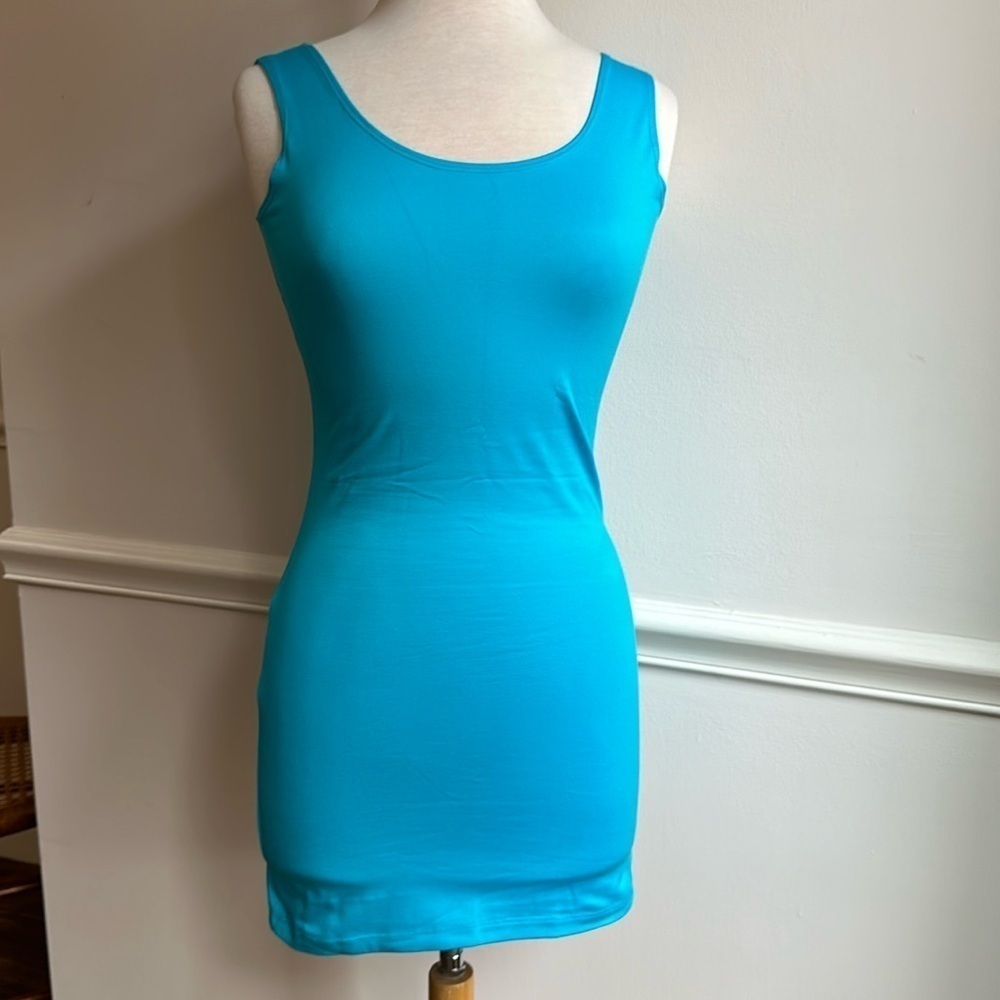 L'Anue Ligne Long Tunic Tank top Azure Aqua Size Small EUC